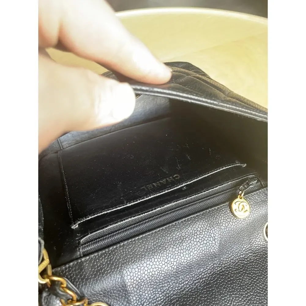 Chanel Caviar Medium Square Flap Crossbody Bag Classic Black Leather Gold CC